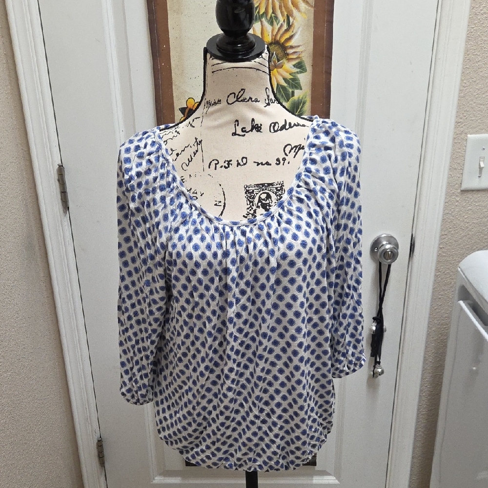 Blue and White Women's Top